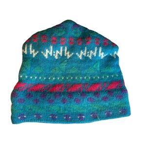 Vintage 80s wool ski beanie hat turquoise